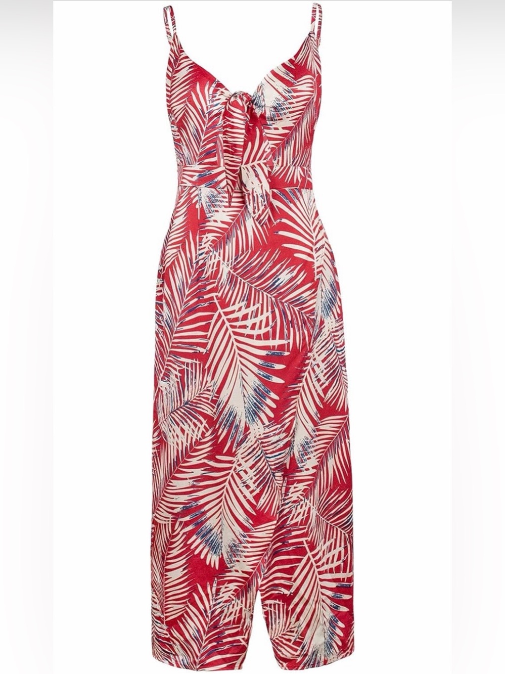 CUPSHE Red Palm Leaf Print Knot V Neck Dress size large - Picture 3 of 7